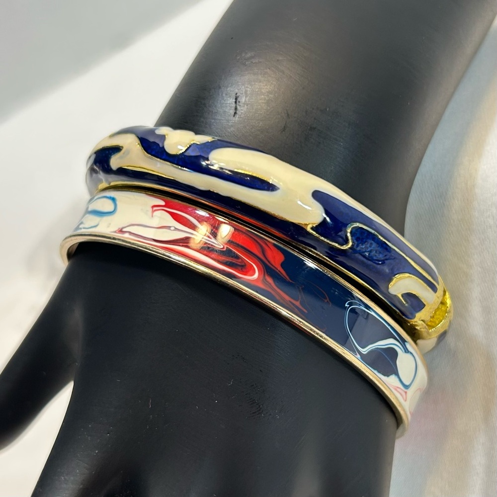 VTG Erwin Pearl Maya Abstract Enamel Bangle Bracelet Expression Gold Tone Signed